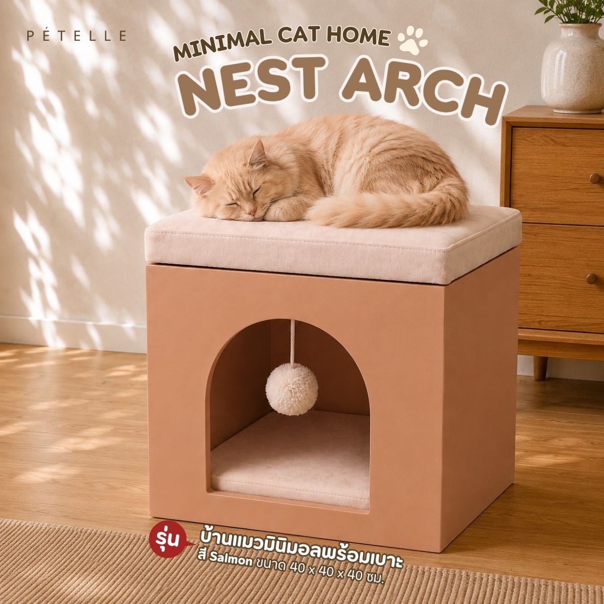 บ้านแมวมินิมอลพร้อมเบาะ PÉTELLE รุ่น NEST ARCH สี SALMON_4
